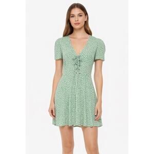 Reformation Green Floral V-Neck Summer Sundress Mini Dress - 6